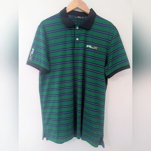 RLX Ralph Lauren Polo Shirt Men’s Large Green Striped Golf Performance Stretch